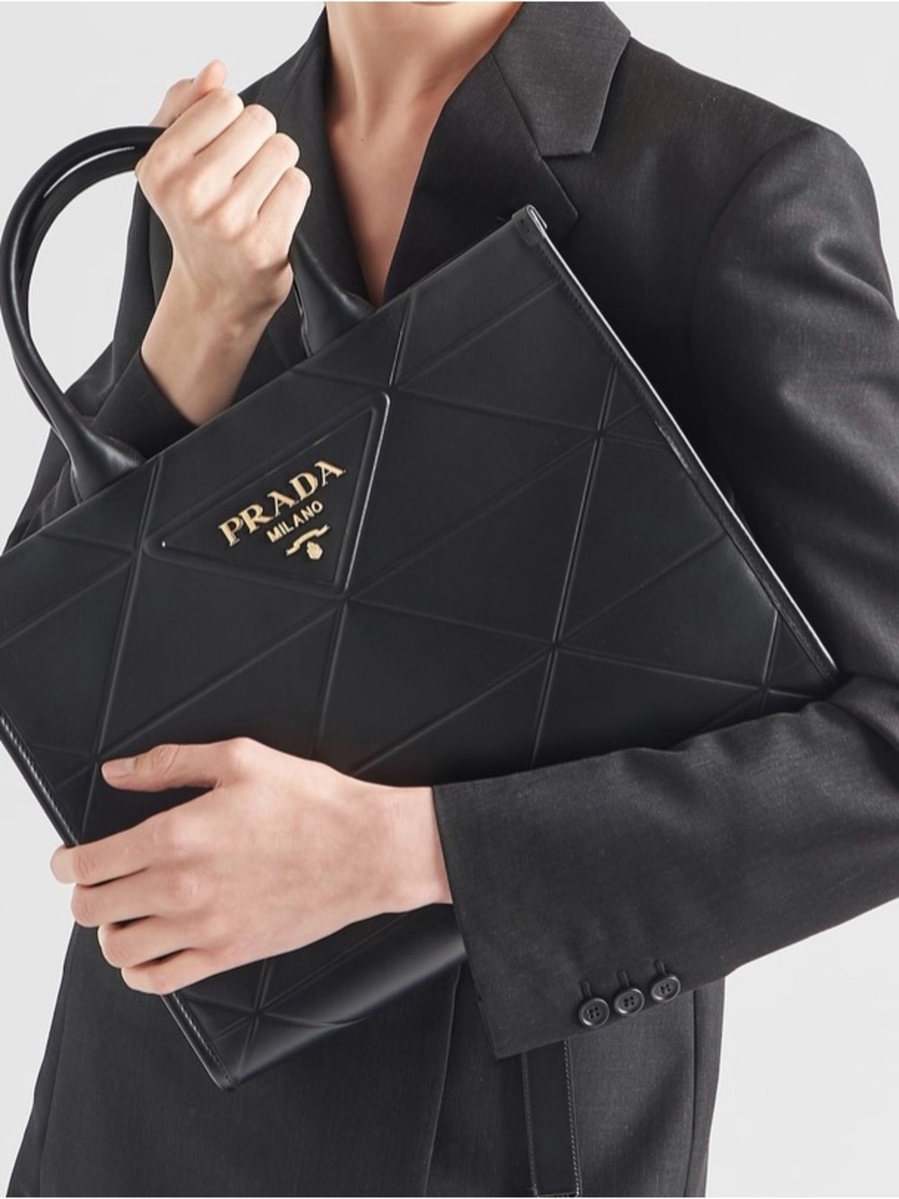 Prada Black Quilted Leather Top-Handle Tote with Gold Logo